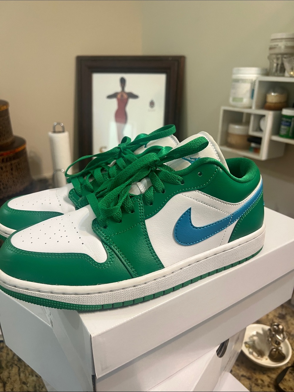 Nike Low-Top Sneakers in Green, White & Blue Swoosh